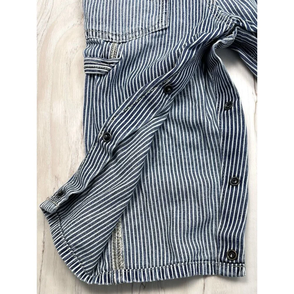 VTG OSHKOSH B'GOSH Kids 18M Denim Stripe OVERALLS Ht 30.5-32.5